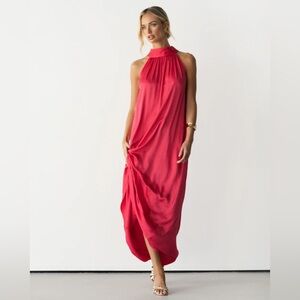 JAKI Ruby Halter neck Satin Dress | Raspberry